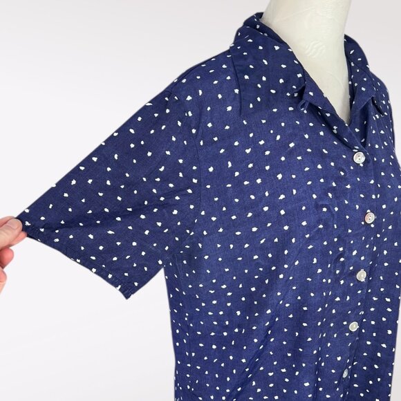Vintage California Krush Navy Blue Polka Dot Button Up Blouse Size Medium - Picture 7 of 8